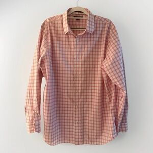 Banana Republic Men's Long-sleeve Pink and White Check Button-up Standard XL